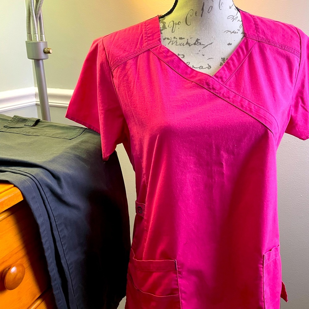 Hot pink and grey scrub set